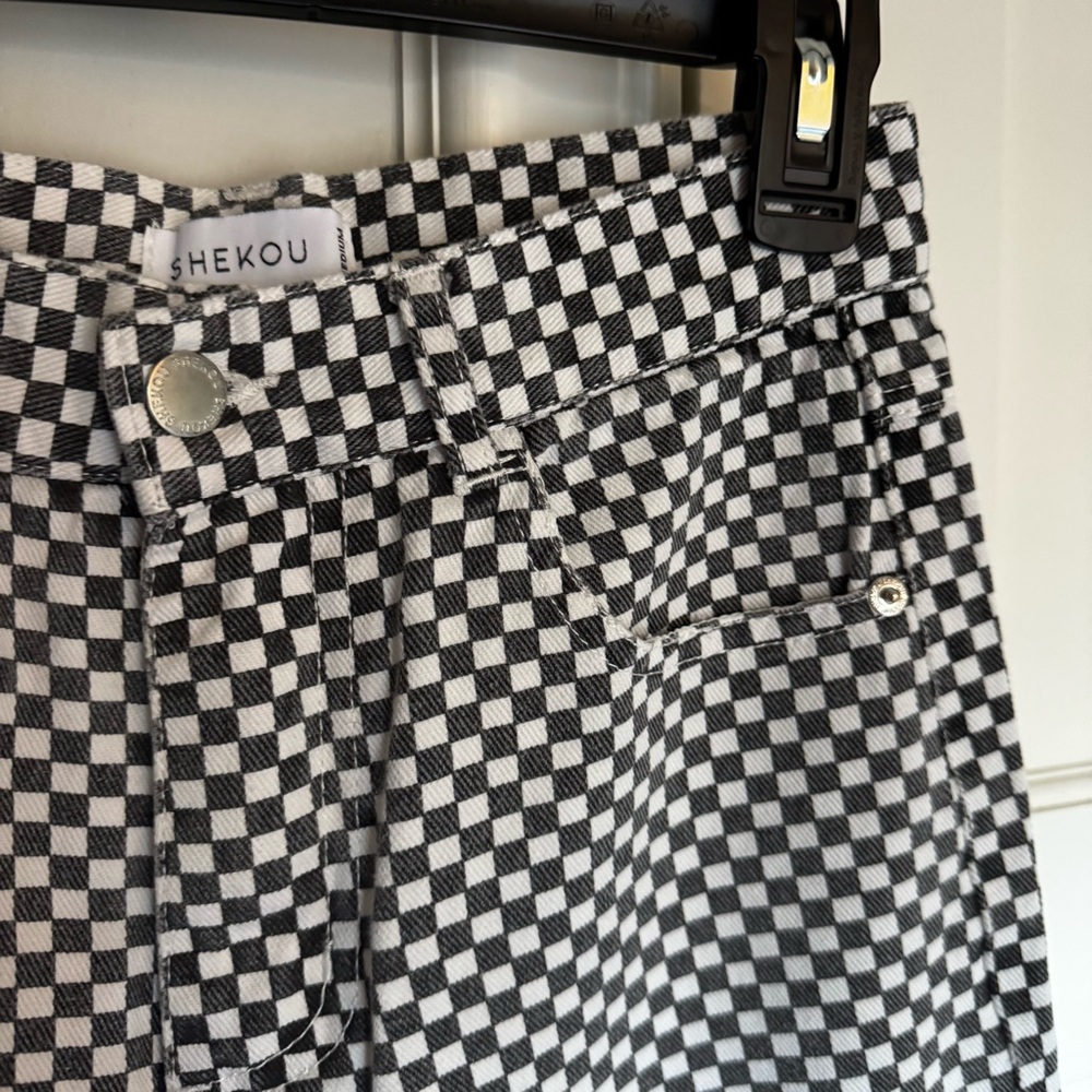 Shekou black and white checkered denim junior’s size XS - Picture 2 of 8